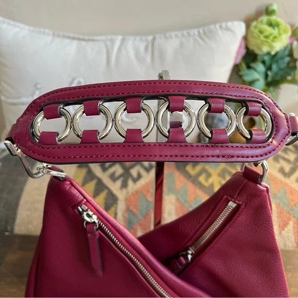 NWOT! Calvin Klein Geo Rocky Road Vegan Leather Hobo Bag In Merlot - Picture 7 of 17